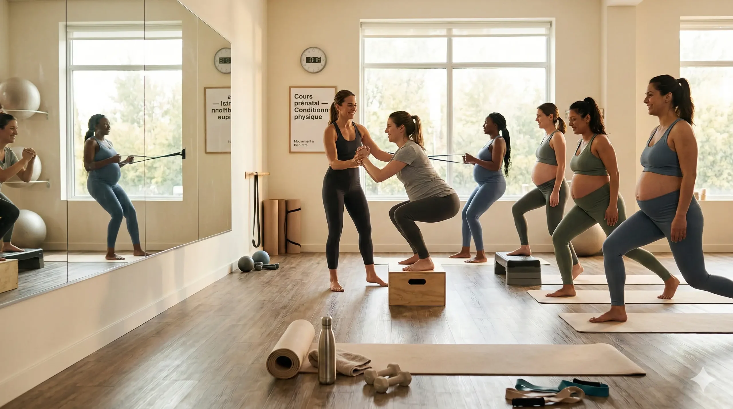 groupe de femmes enceintes en cours de conditionnement physique